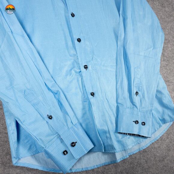 Bespoke Button-Up Shirt Blue Cotton Long Sleeve Collared Men's Size 3XL - Picture 9 of 11